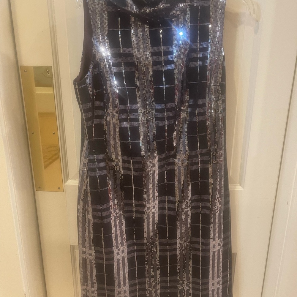 New w tags Per Se Black and Silver Plaid Mini Dress